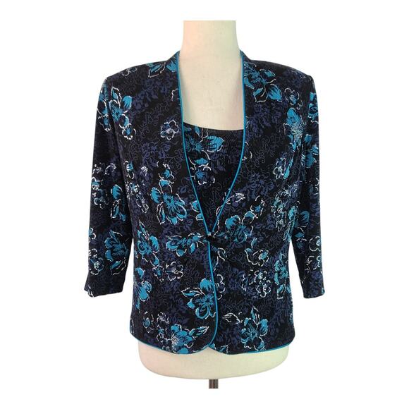 Alex Evenings Black Blue Lavender Silver 2 Piece Tank Top Shirt Set Small Petite - Picture 1 of 5